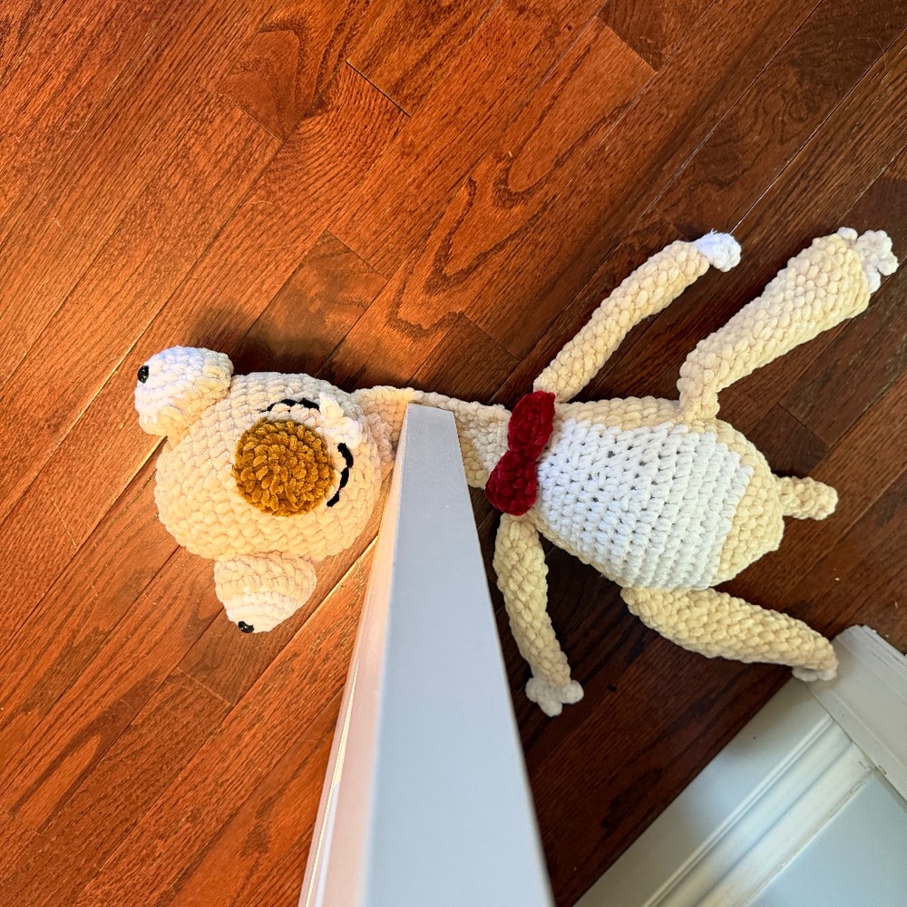 Velvet soft Squished sloth hand crocheted door stop